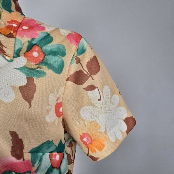 Vintage Orange Floral Button Up Collared Top Size L - Picture 4 of 9